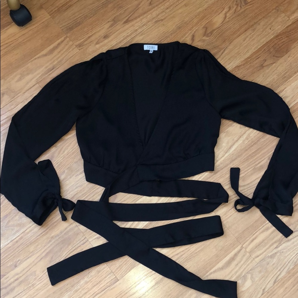 Satin long sleeve tie top